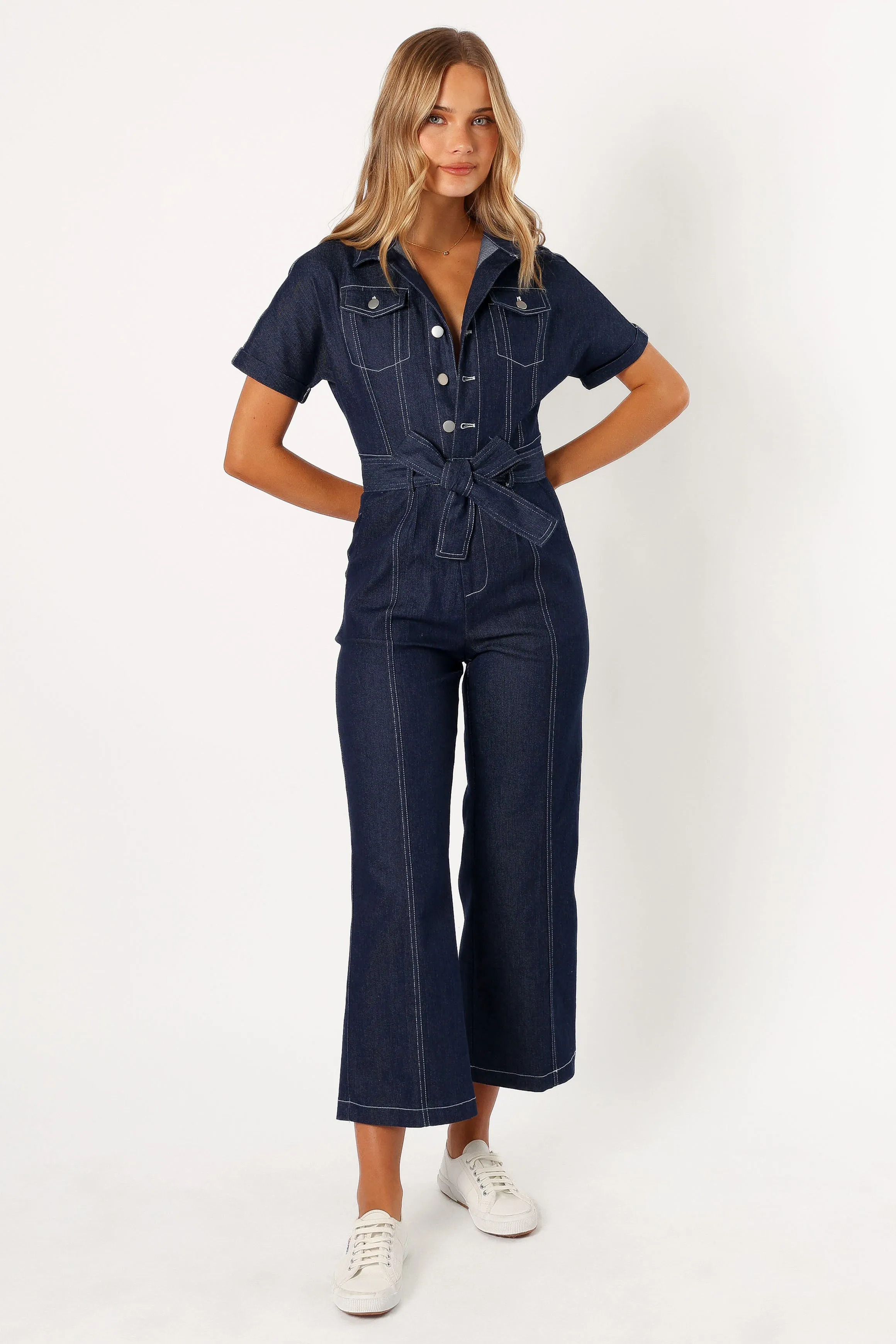 Demi Contrast Stitch Jumpsuit - Dark Denim