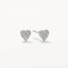 Diamond Micro Pave Heart Stud Earrings in Silver