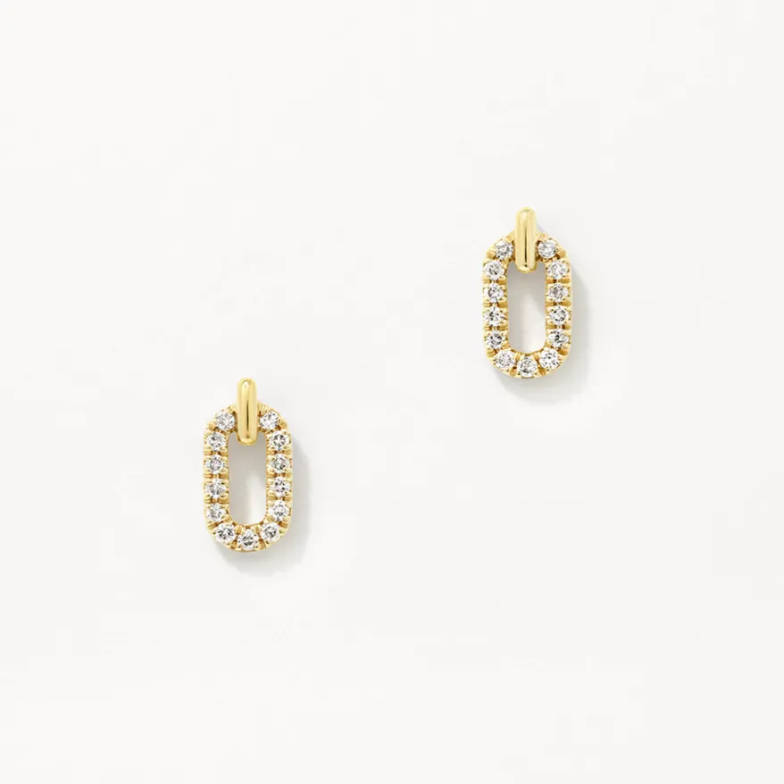 Diamond Paperclip Stud Earrings in 10k Gold