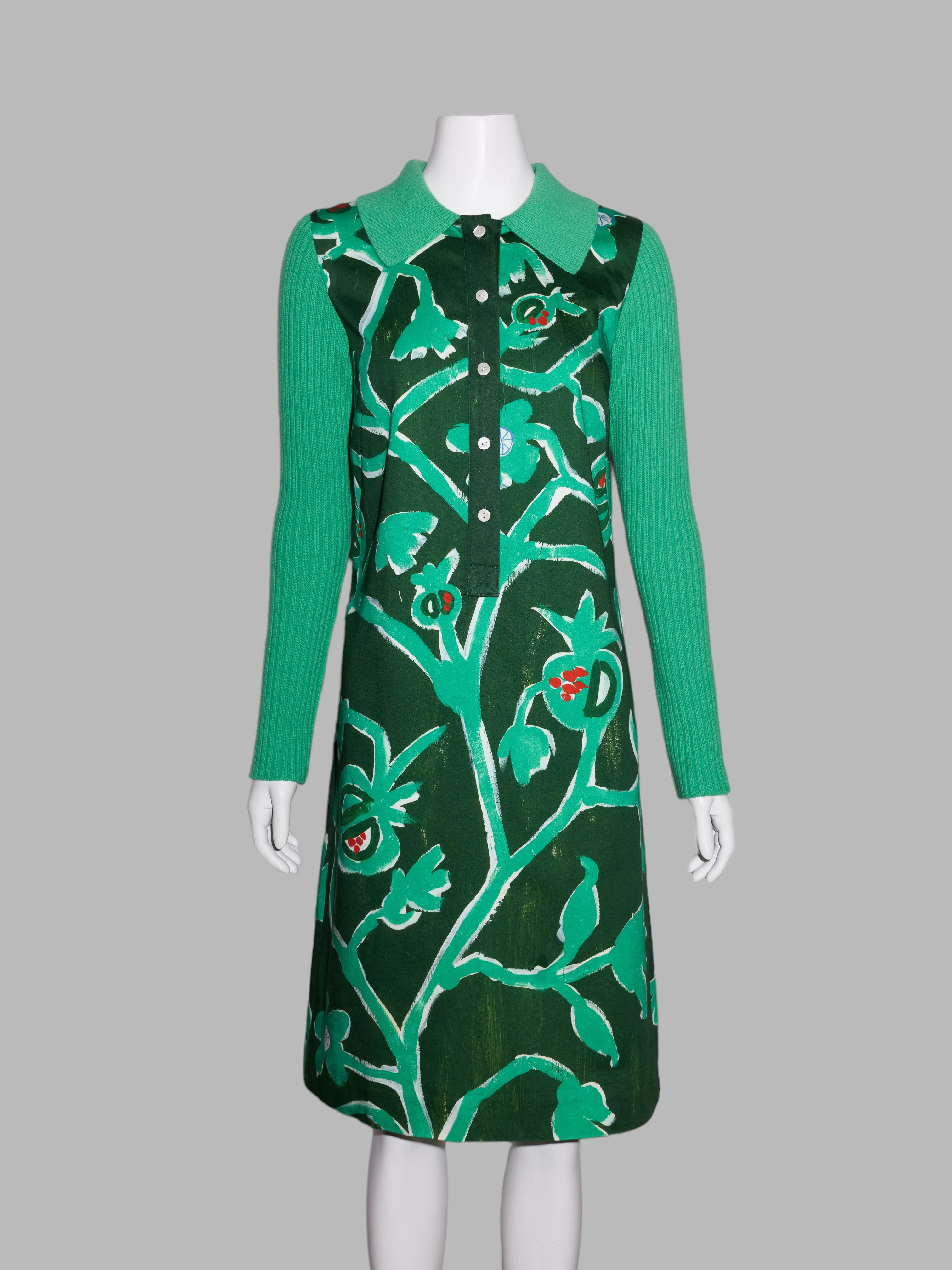 Dirk Van Saene winter 2005 green cotton floral print knee length dress