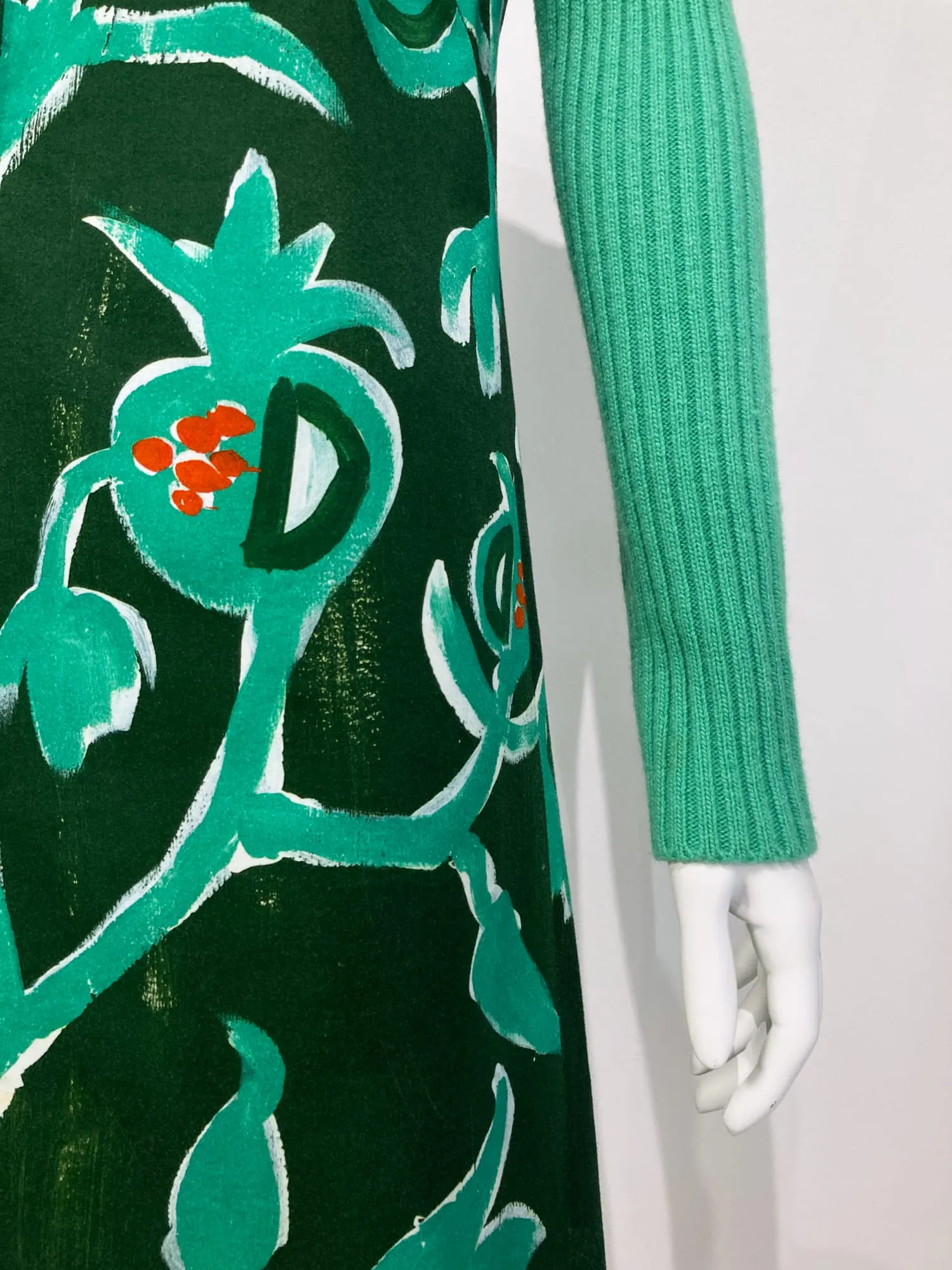 Dirk Van Saene winter 2005 green cotton floral print knee length dress