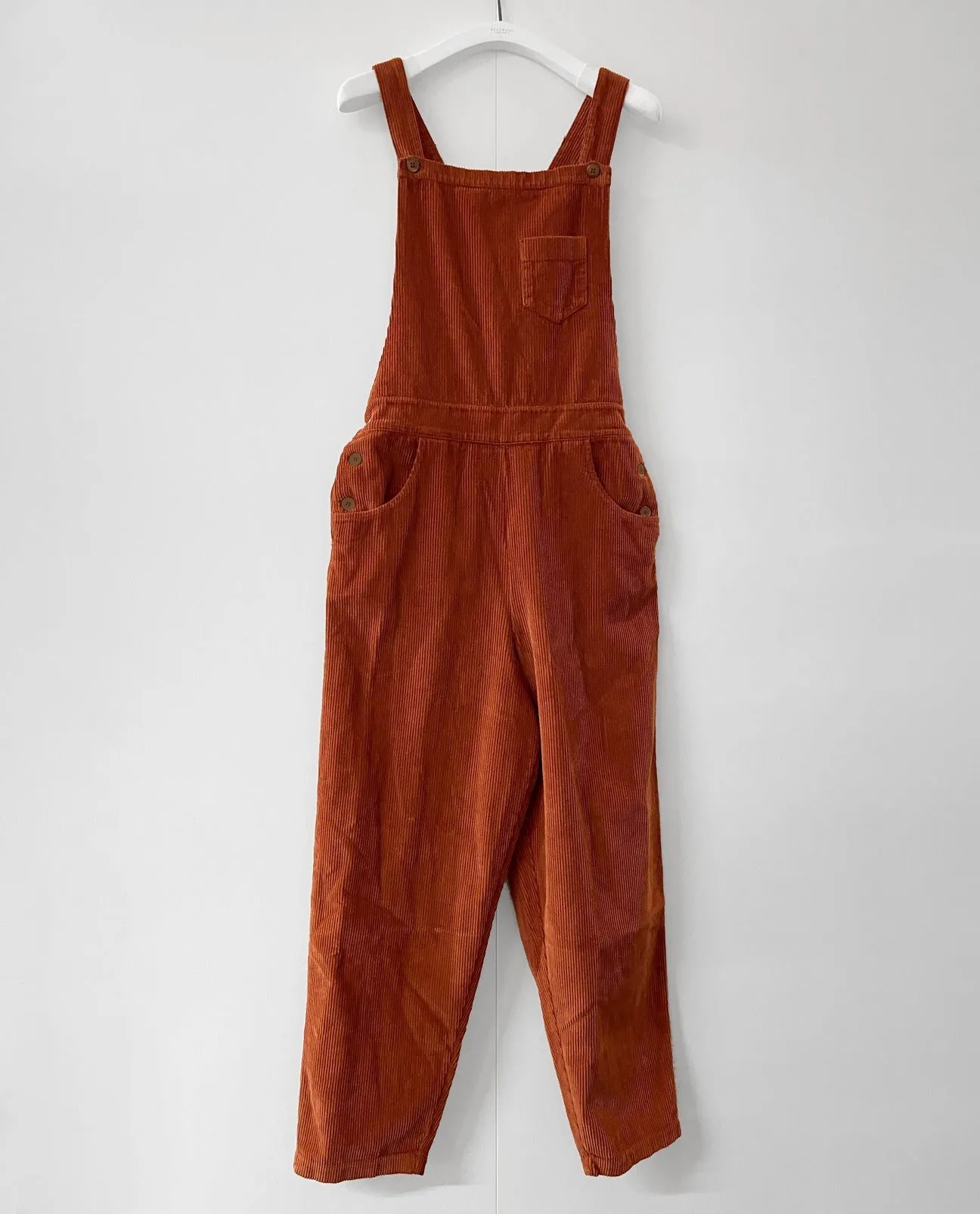 Dusty Organic Cotton Cord Dungarees in Burnt Orange