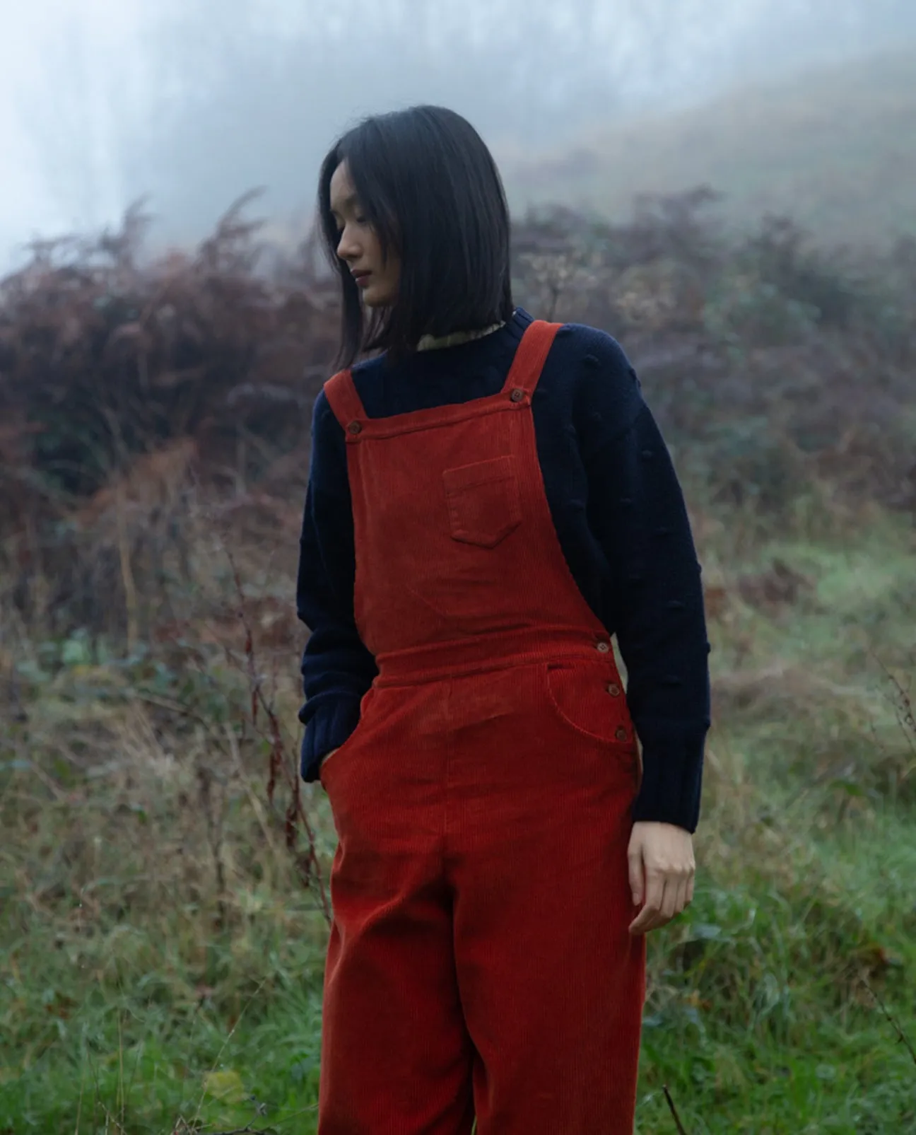 Dusty Organic Cotton Cord Dungarees in Burnt Orange