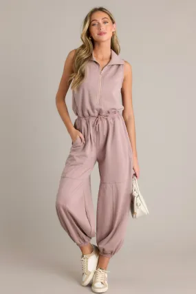 Effortless Luxe Taupe Zip Front Jumpsuit