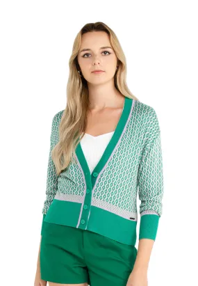 ELLE Apparel Drop Shoulder Viscose Patterned Button Front Cardigan