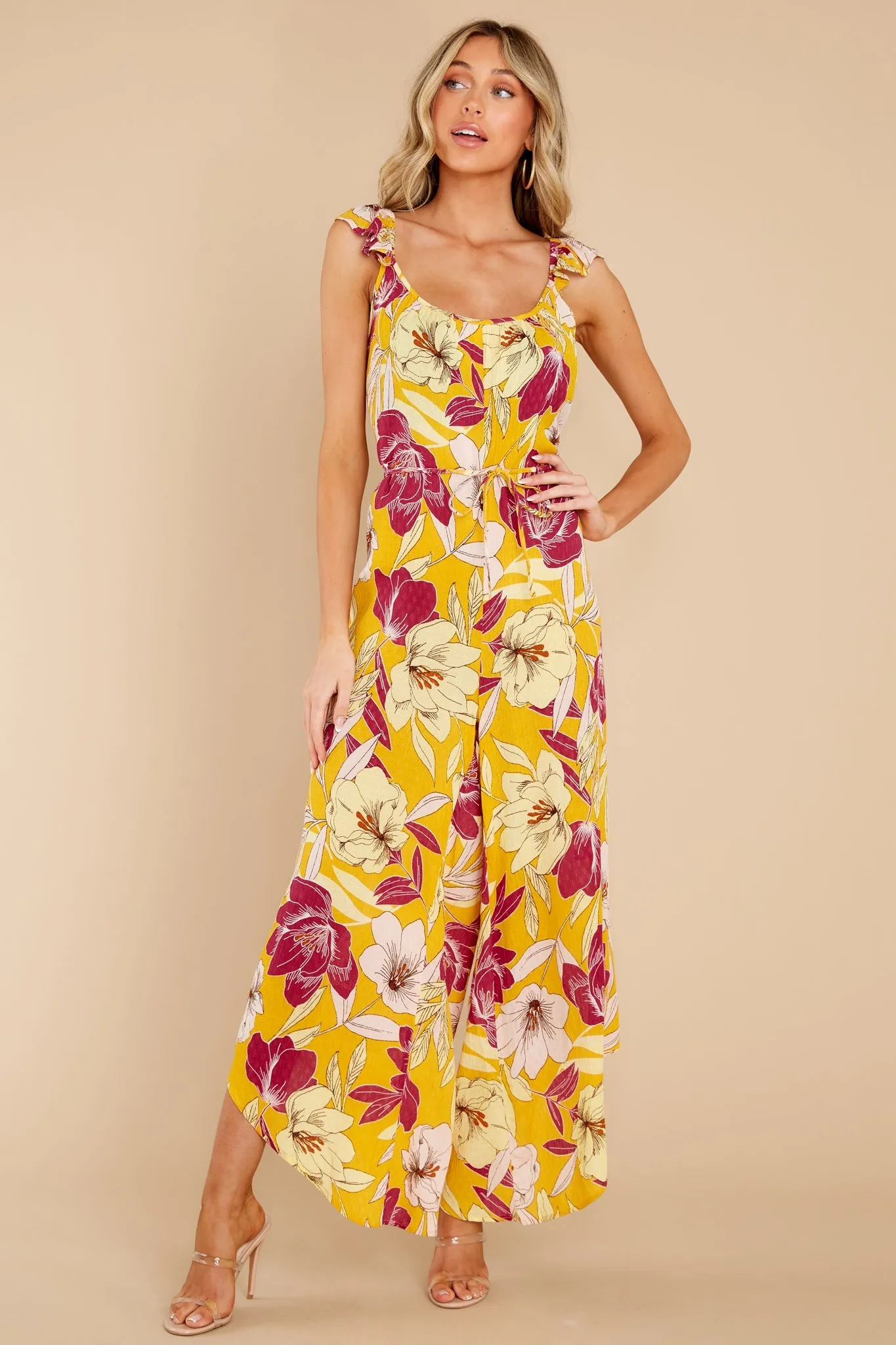 Euphoria Gold Floral Wide Leg Jumpsuit