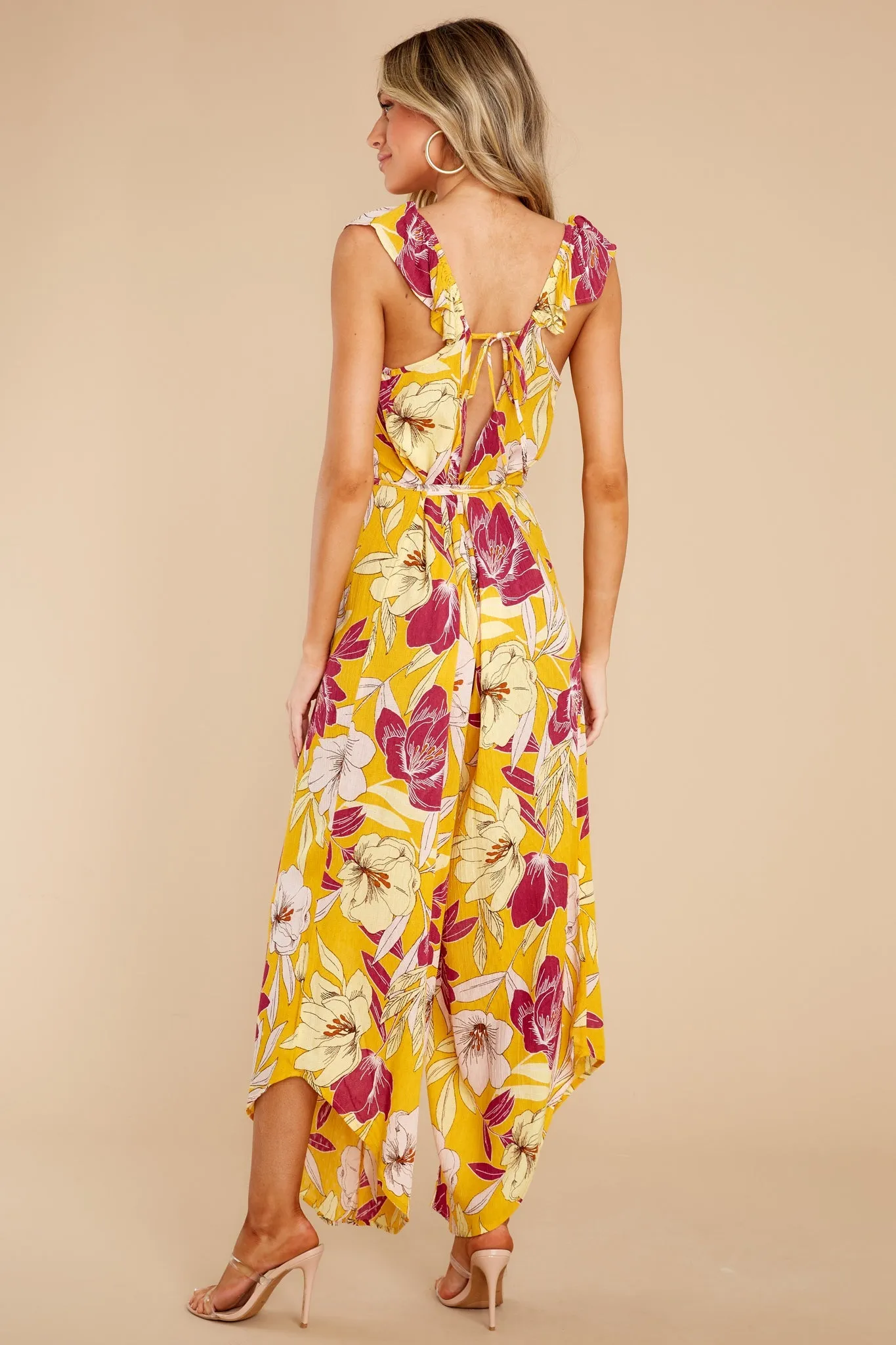 Euphoria Gold Floral Wide Leg Jumpsuit