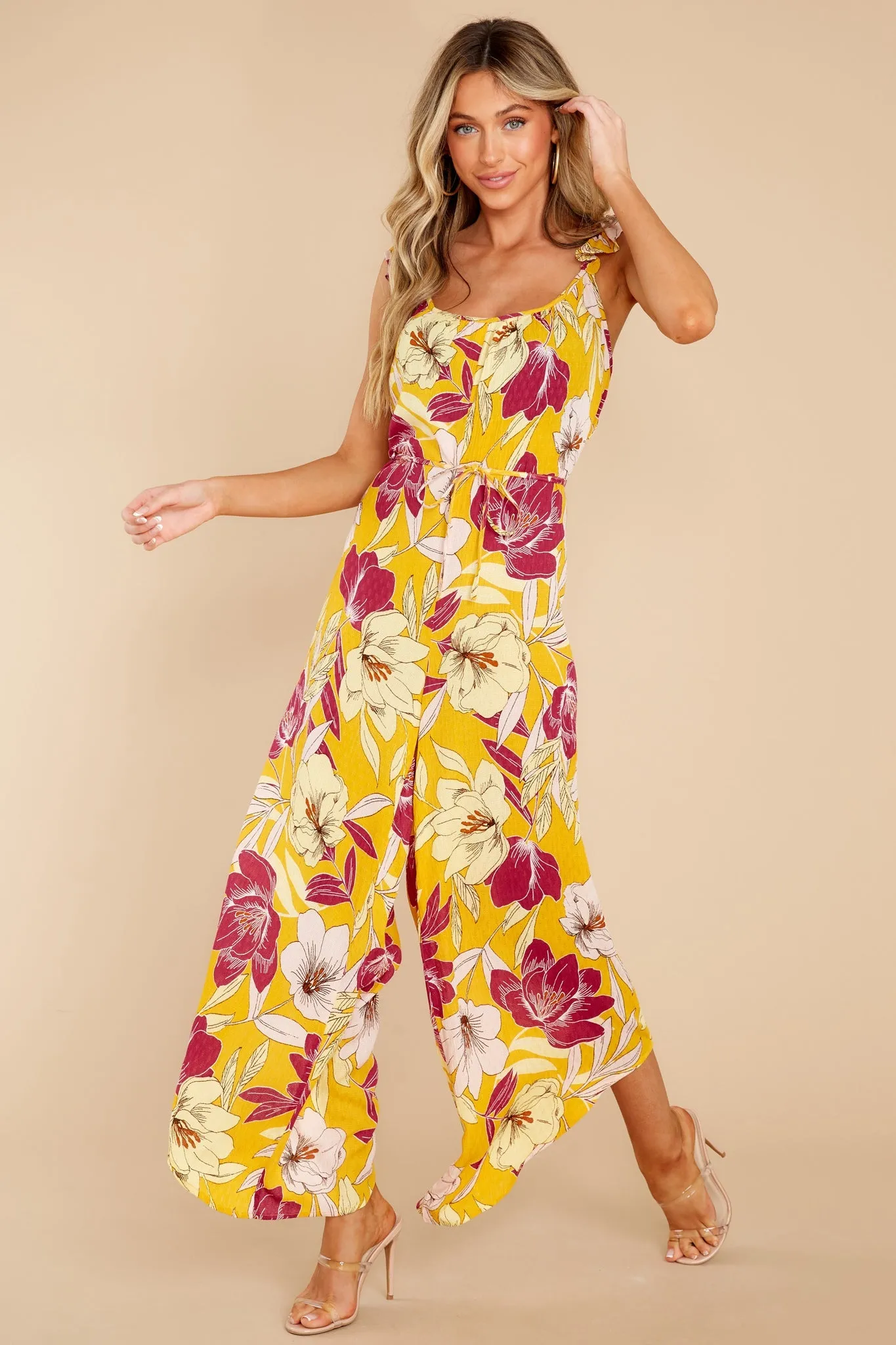 Euphoria Gold Floral Wide Leg Jumpsuit