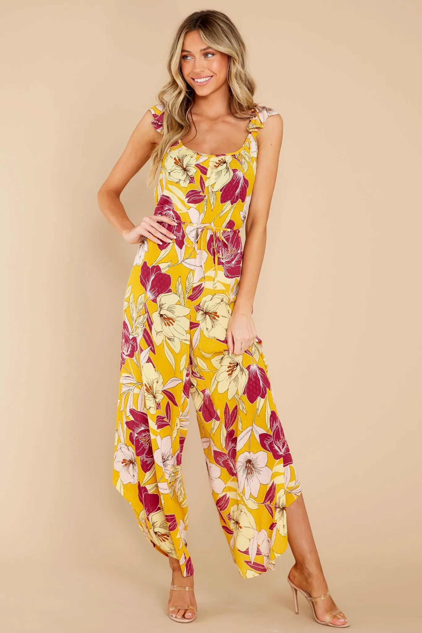 Euphoria Gold Floral Wide Leg Jumpsuit