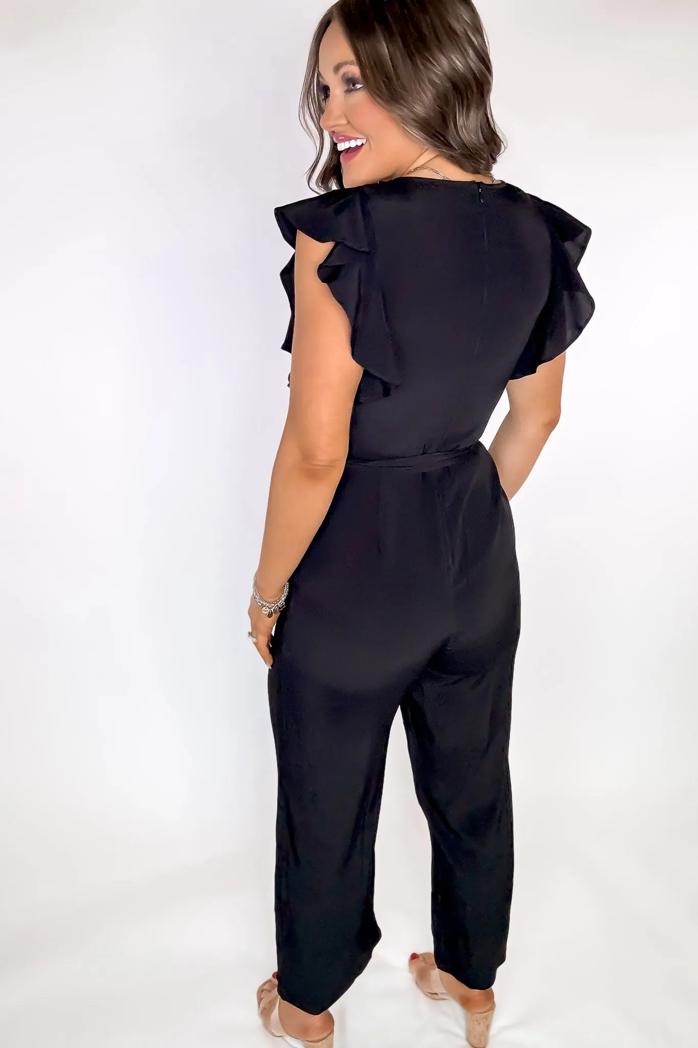 Excited To See Black Ruffle Sleeve Jumpsuit