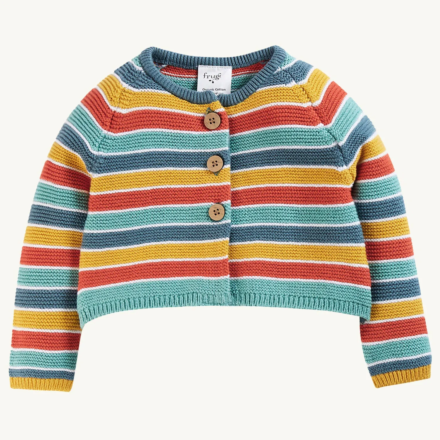 Frugi Bright As A Button Cardigan - Rainbow Stripe