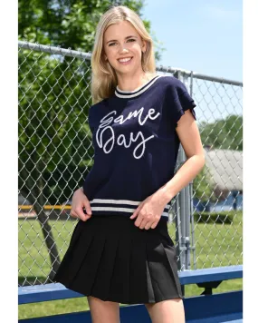 Game Day Knit Top Navy Silver