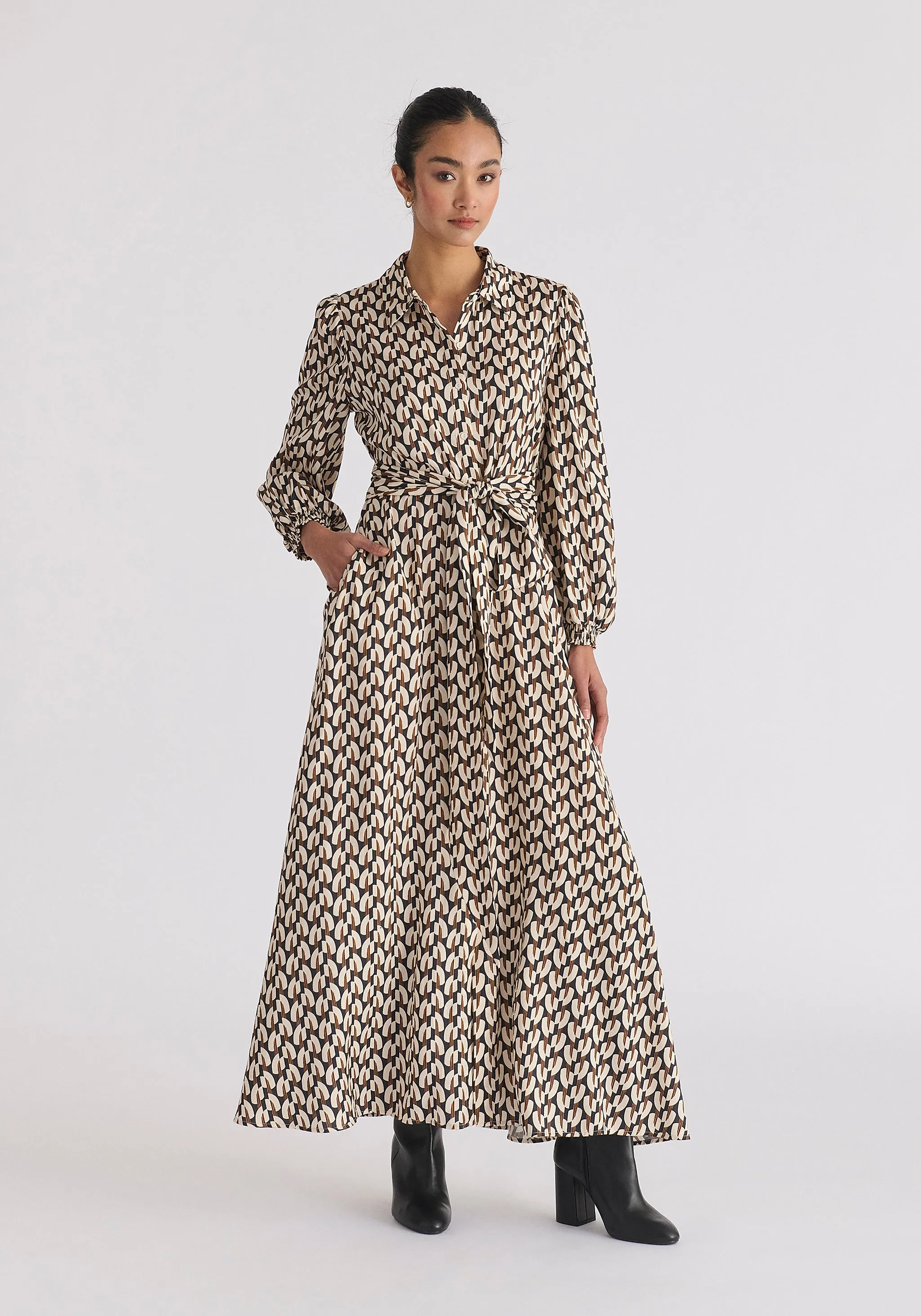 Geometric Print Maxi Shirt Dress