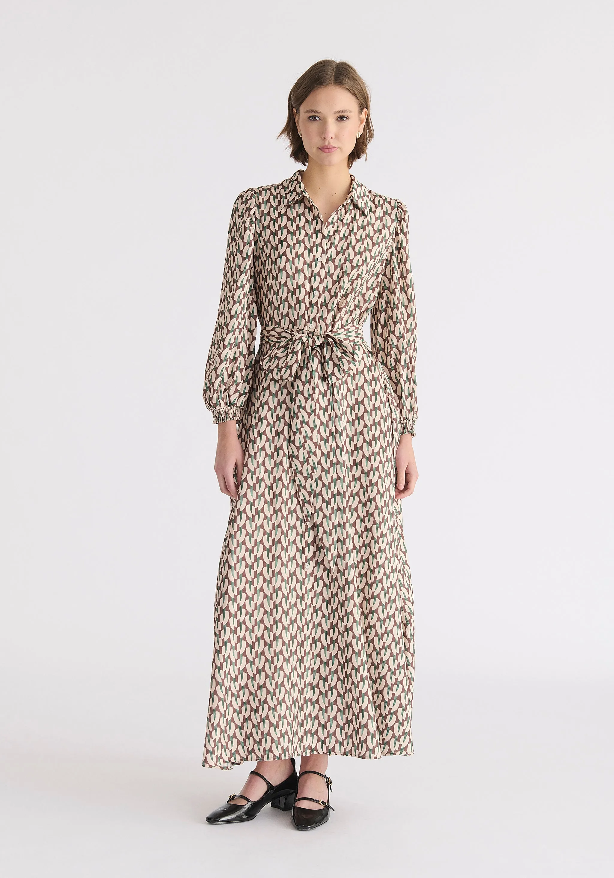 Geometric Print Maxi Shirt Dress