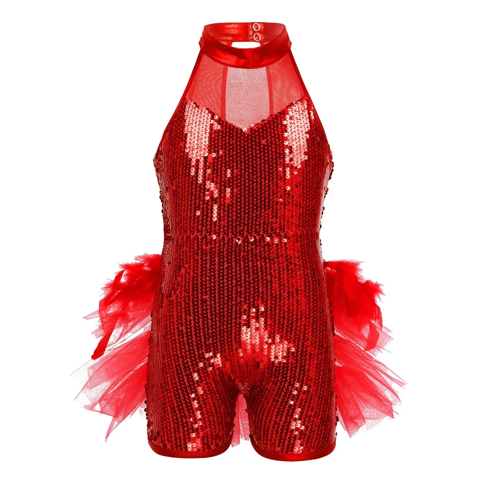 Girls Sequined Jazz Latin Ballet Dance Costume Leotard Jumpsuit