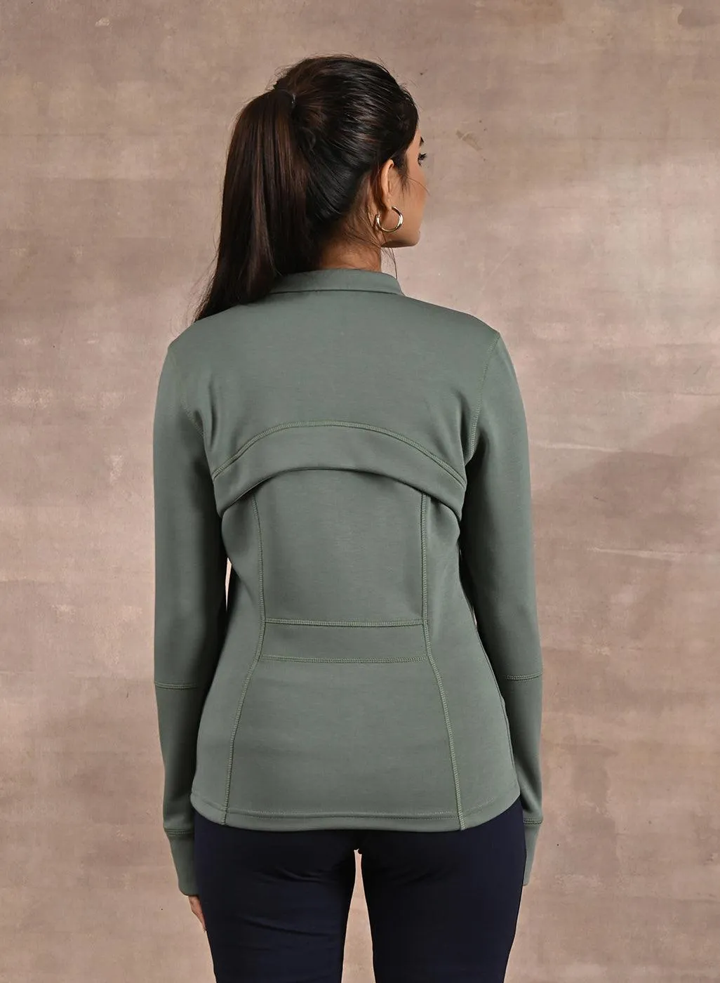 Green Long-sleeve Jacket with Decorative Cuts