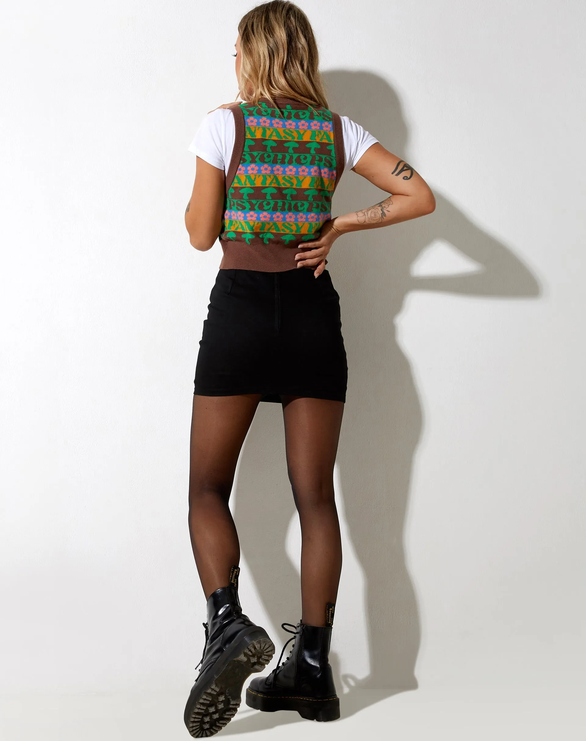 Joker Vest Top in Knit Fairisle Mix Brown