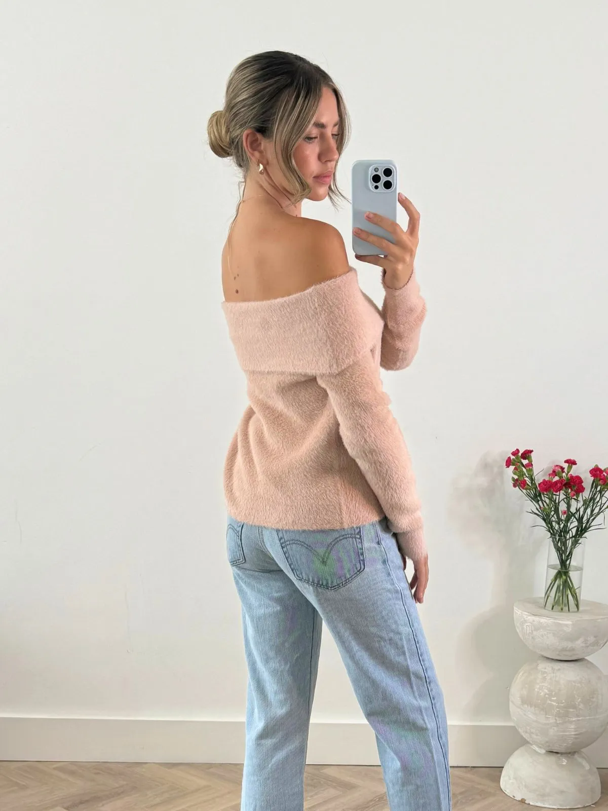 Kitti Fluffy Bardot Top / Pink