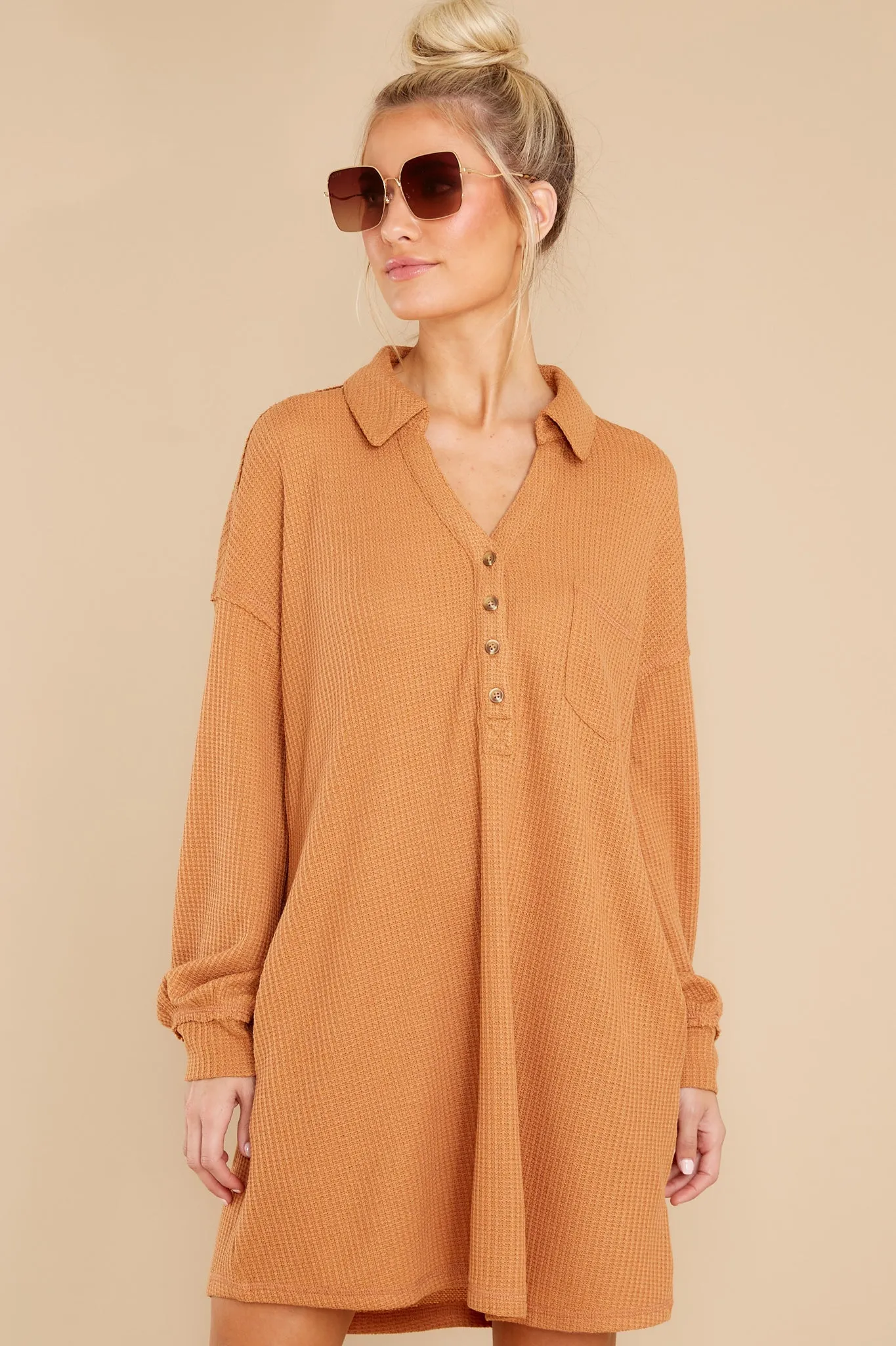 Know Your Worth Camel Waffle Knit Dress