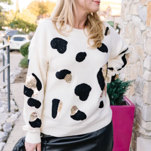 Leopard Shine Patterned Pullover Sweater