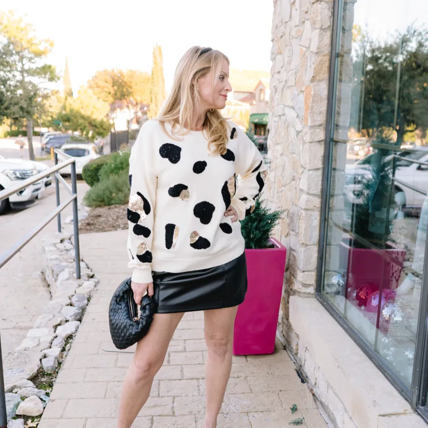 Leopard Shine Patterned Pullover Sweater