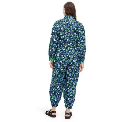 New - Diane von Furstenberg Nylon Long Sleeves Straight Leg Jumpsuits, Jazz Dots Green