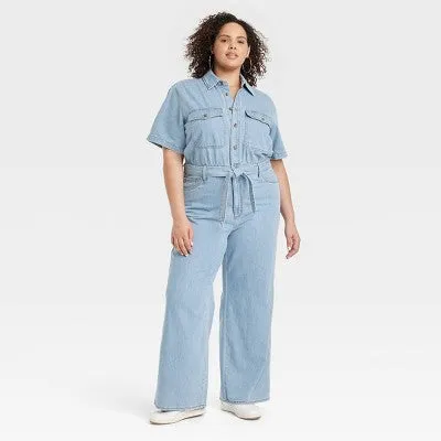 New - Women's Short Sleeve Jumpsuit - Universal Thread™ Light Wash 22