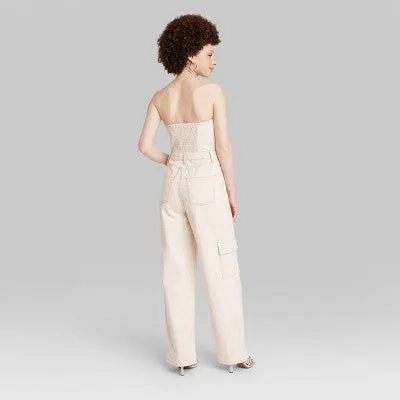 New - Women's Tube Cargo Denim Jumpsuit - Wild Fable™ Off-White XS