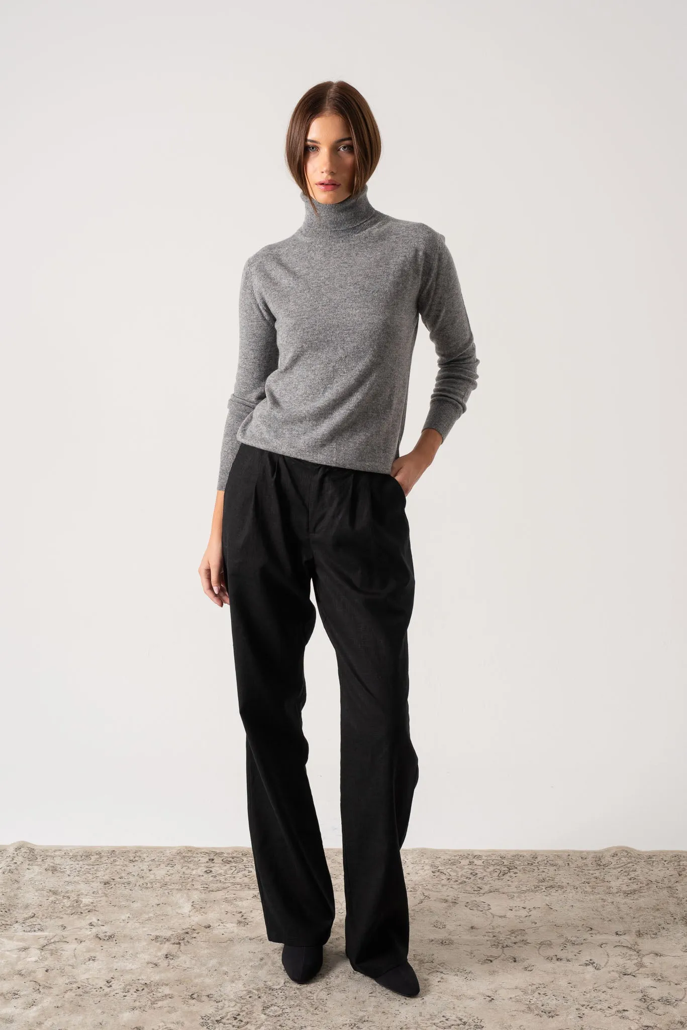 Ombra 100% Cashmere Turtleneck Sweater Mélange Grey