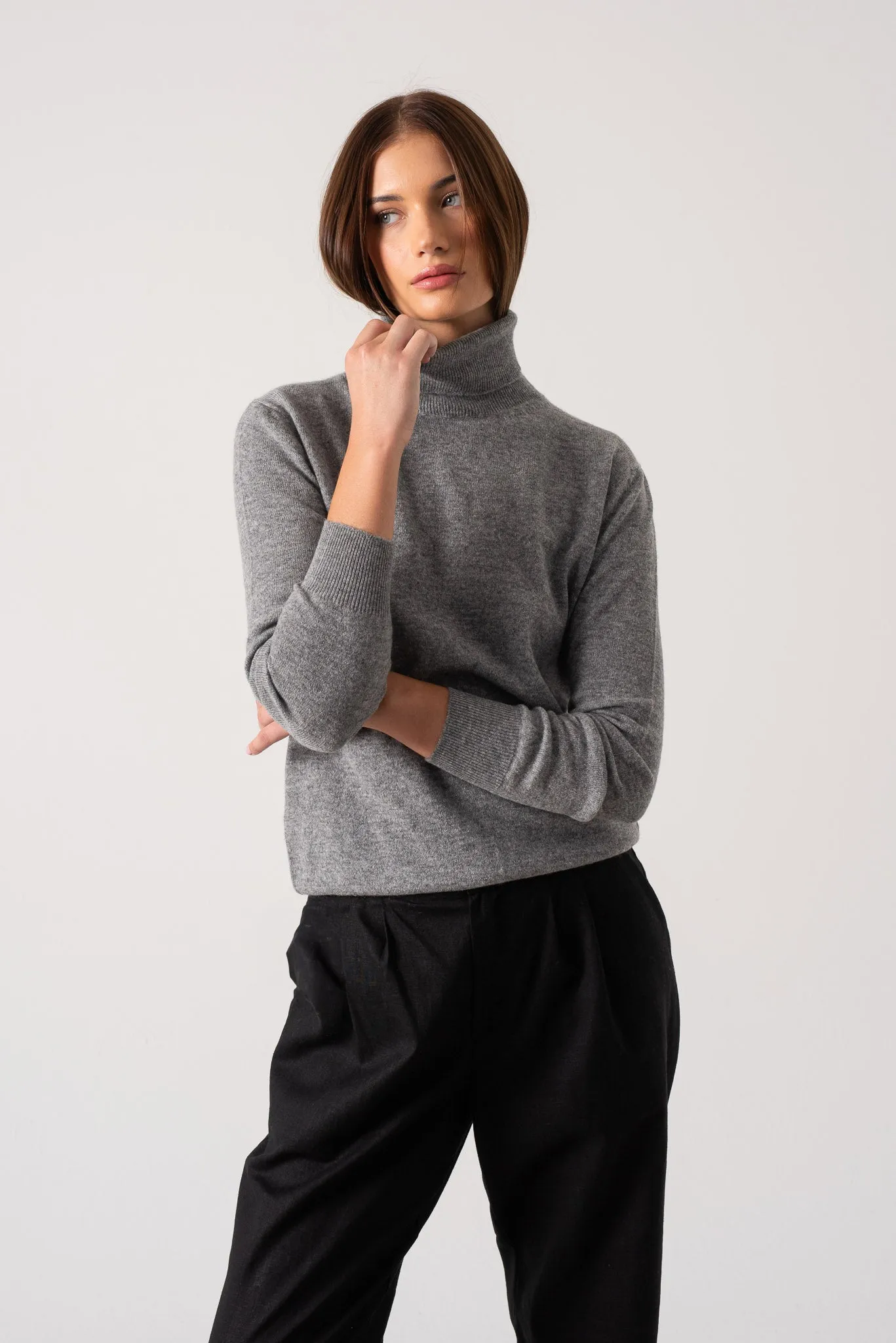 Ombra 100% Cashmere Turtleneck Sweater Mélange Grey