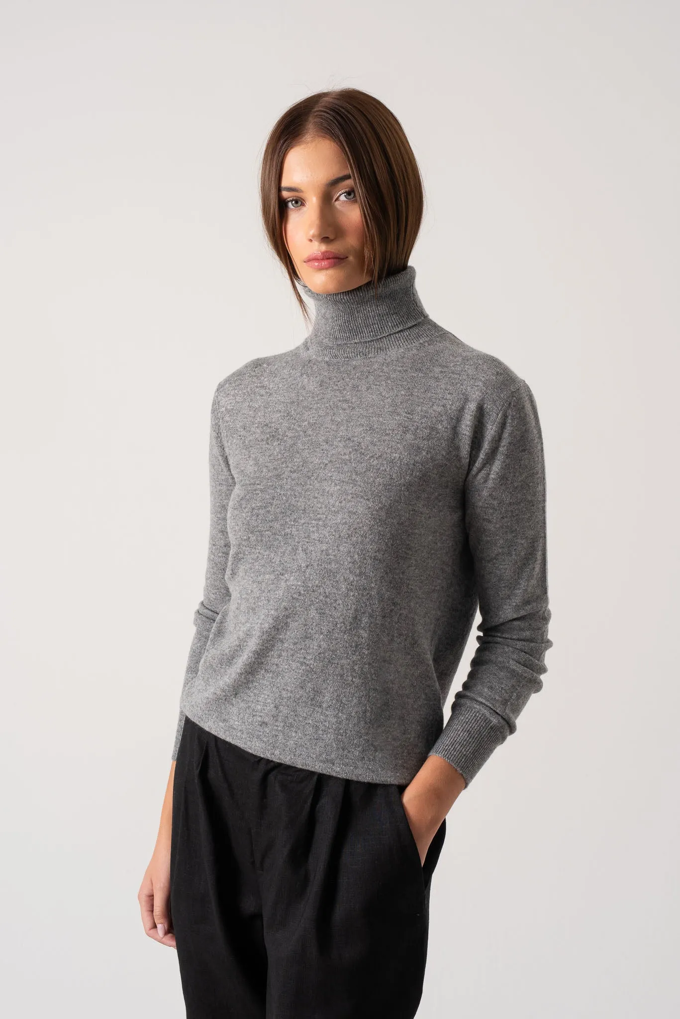 Ombra 100% Cashmere Turtleneck Sweater Mélange Grey