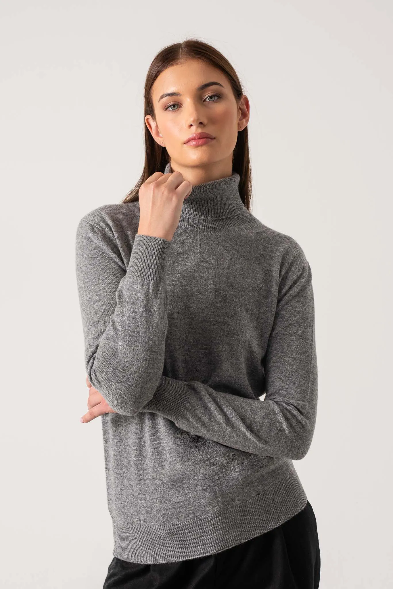 Ombra 100% Cashmere Turtleneck Sweater Mélange Grey