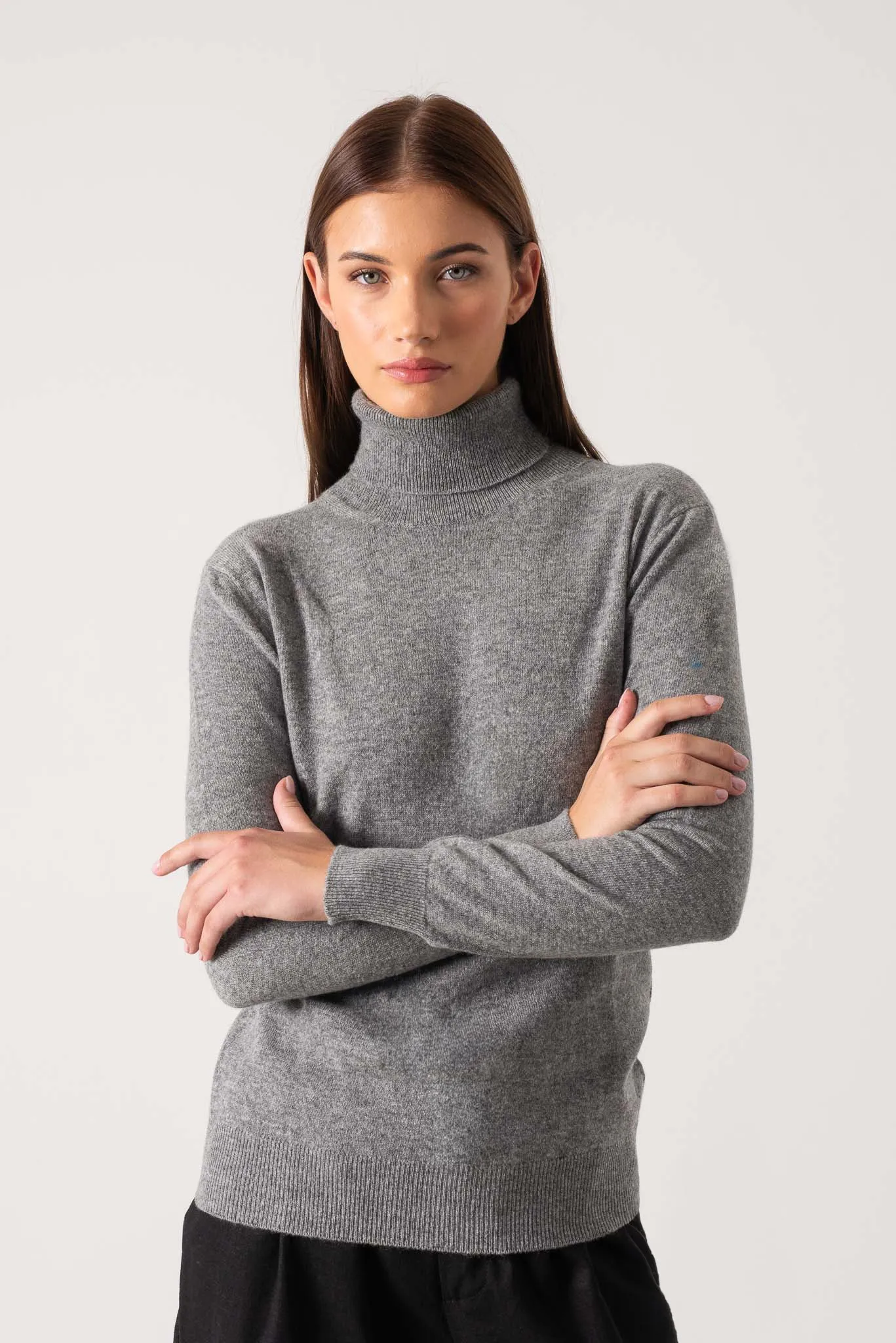 Ombra 100% Cashmere Turtleneck Sweater Mélange Grey