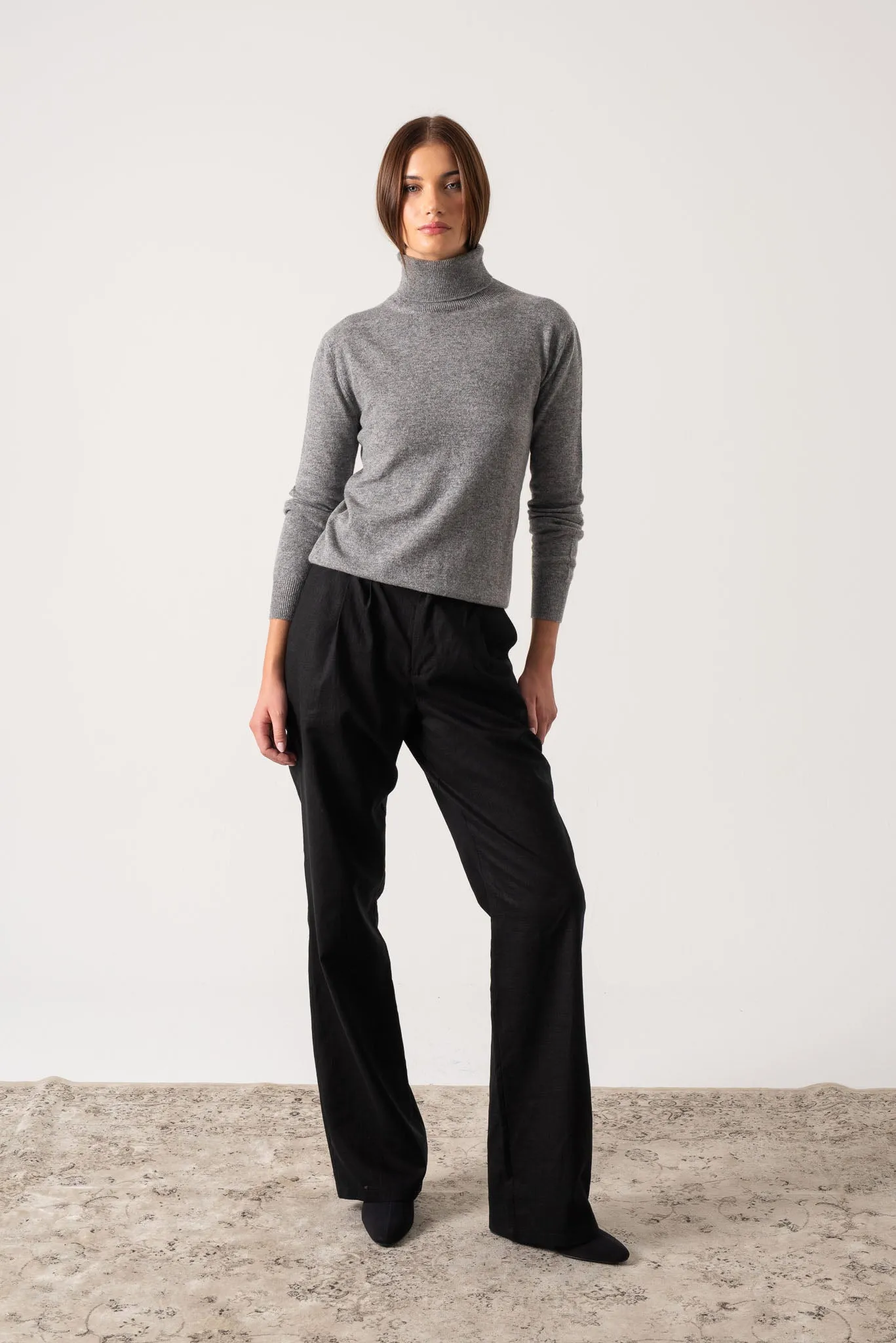 Ombra 100% Cashmere Turtleneck Sweater Mélange Grey