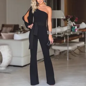 One Shoulder Slashes Cut Out High Waist Jumpsuits