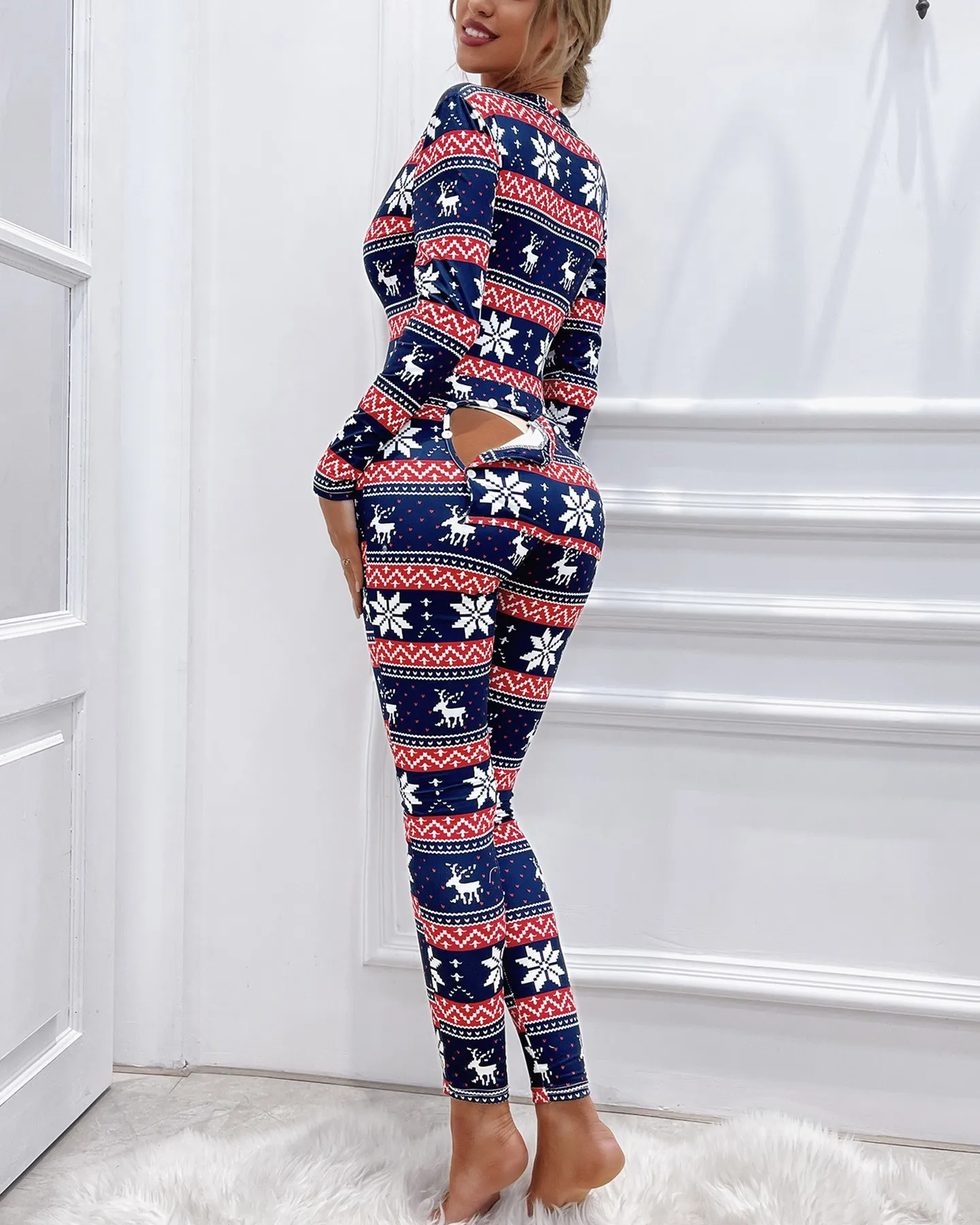 Plain Functional Buttoned Flap Adults Pajamas