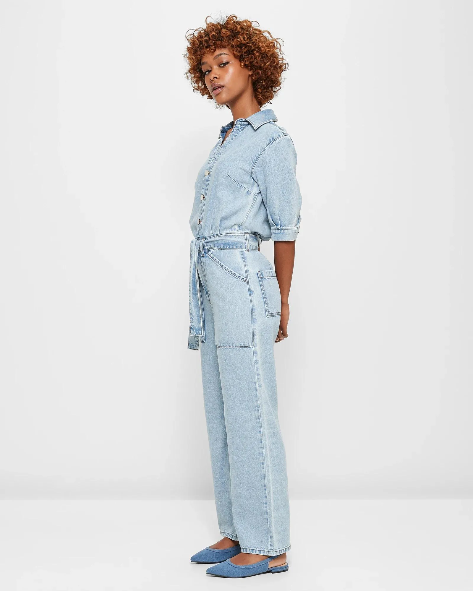 popular  Petites Puff Sleeve Denim Jumpsuit - Dannii Minogue