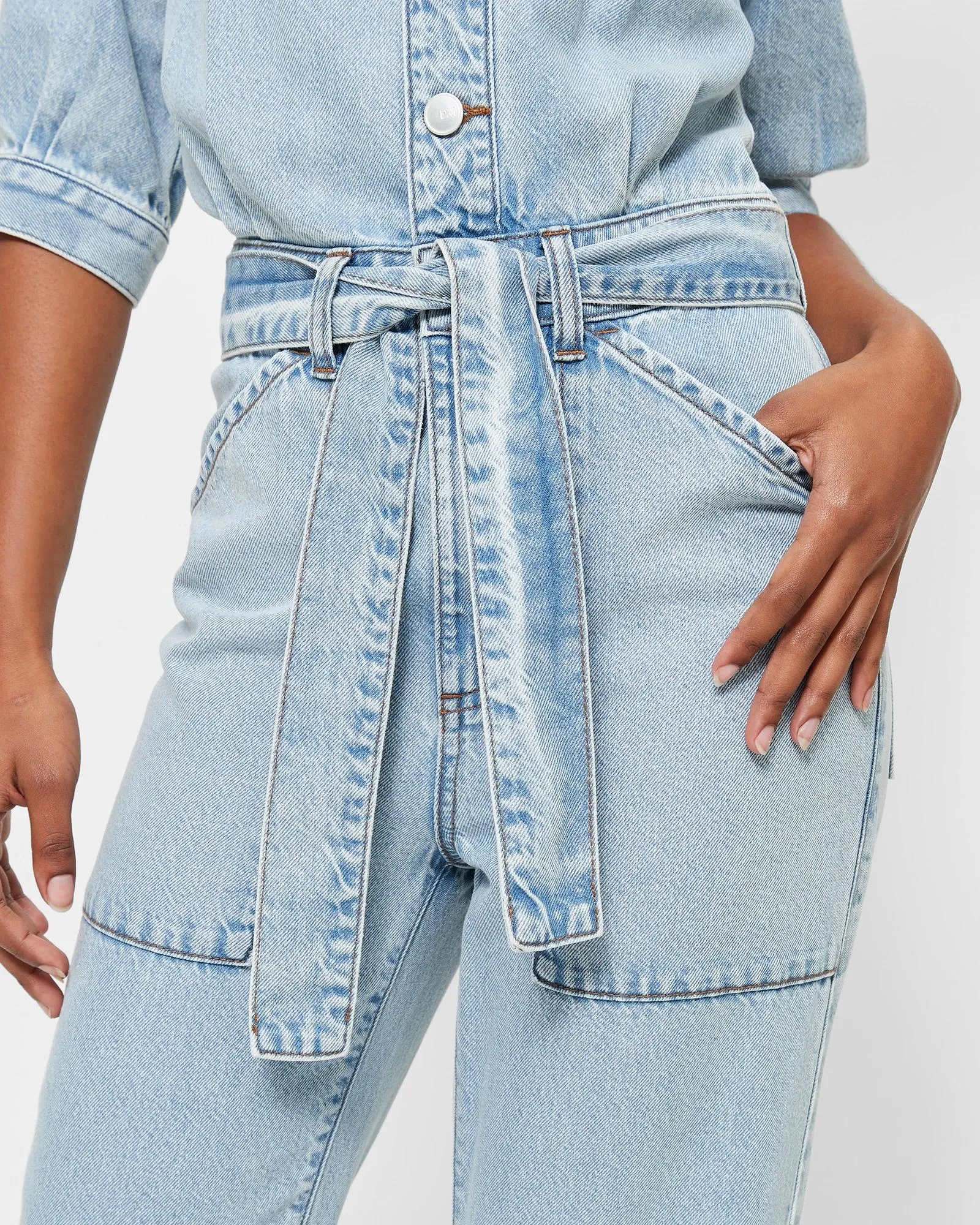 popular  Petites Puff Sleeve Denim Jumpsuit - Dannii Minogue