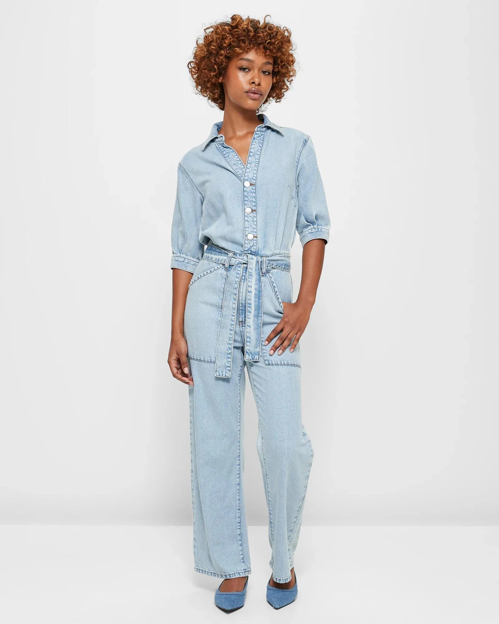 popular  Petites Puff Sleeve Denim Jumpsuit - Dannii Minogue