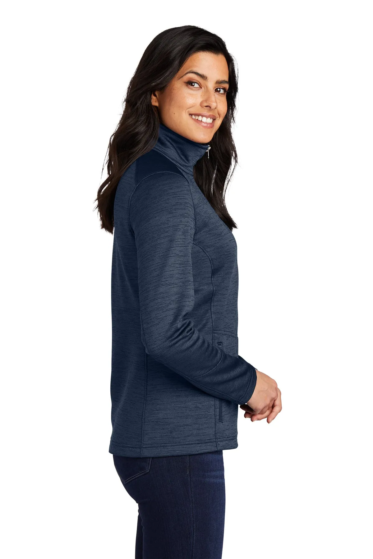 Port Authority Ladies Digi Stripe Fleece Customized Jackets, Navy