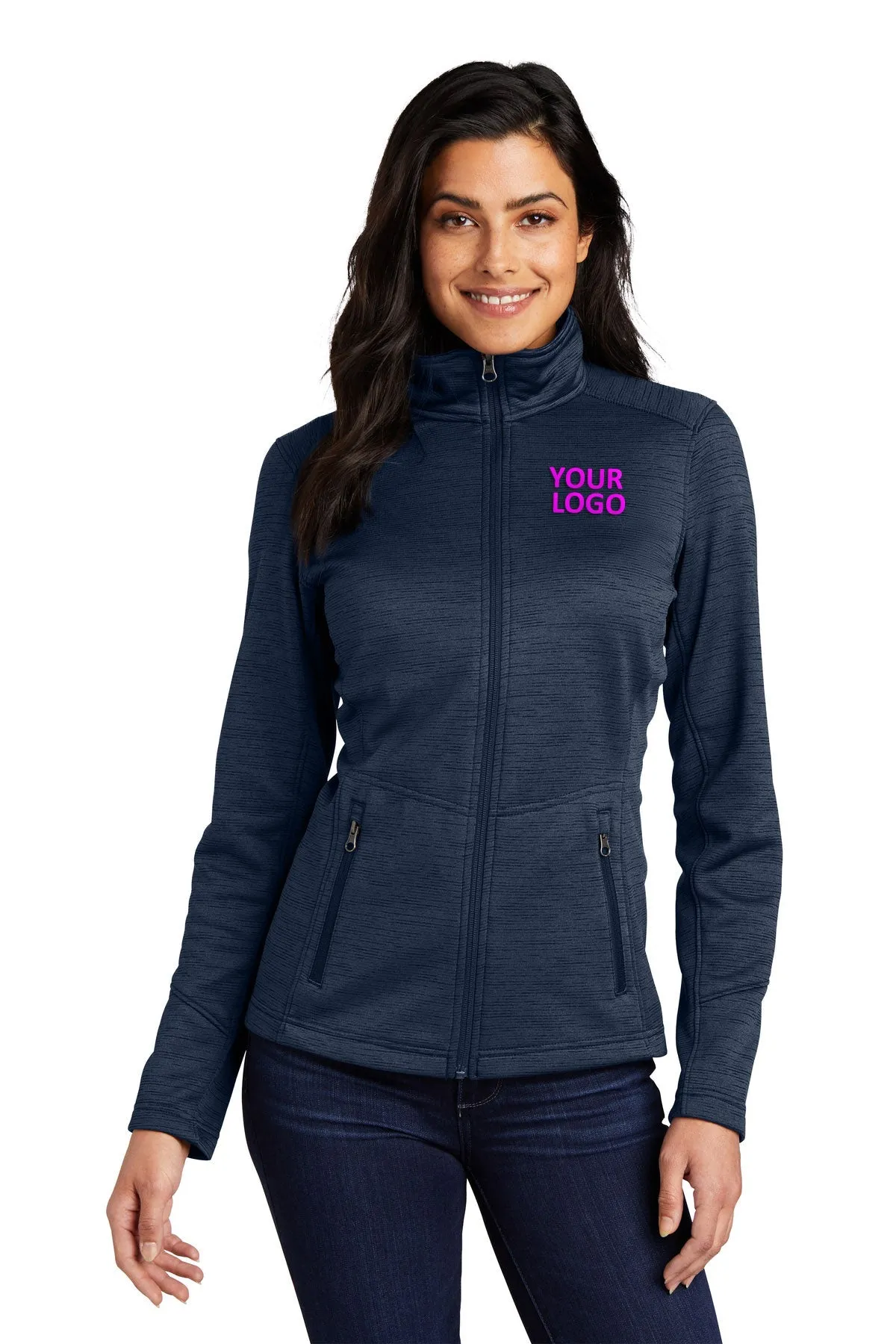 Port Authority Ladies Digi Stripe Fleece Customized Jackets, Navy