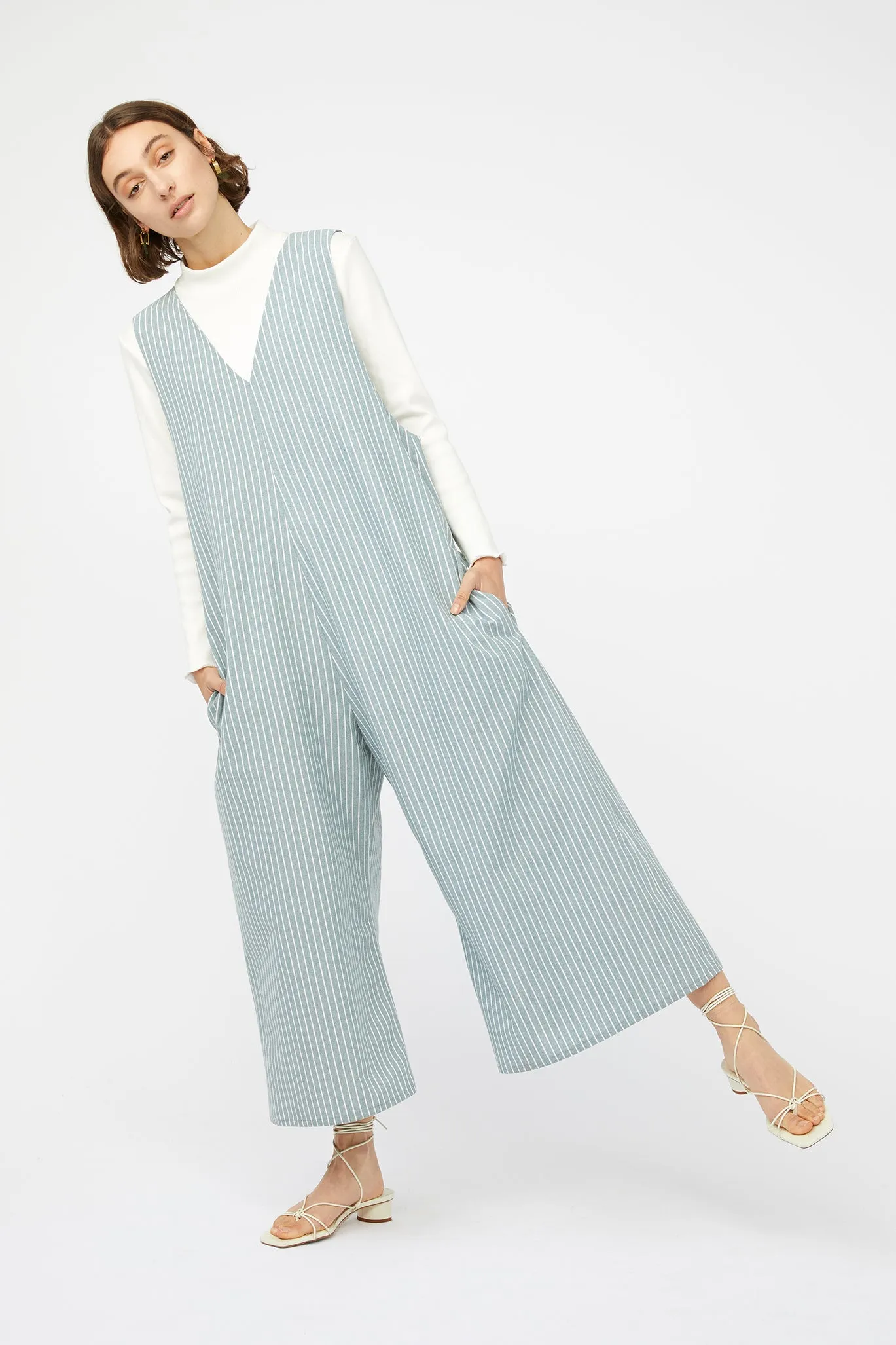 REFRACTION JUMPSUIT [ Sage Green & White Stripe Cotton ] ~ Last Chance!