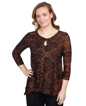 Ruby Road Women's Twist Neck Spot-On Animal Burnout Top