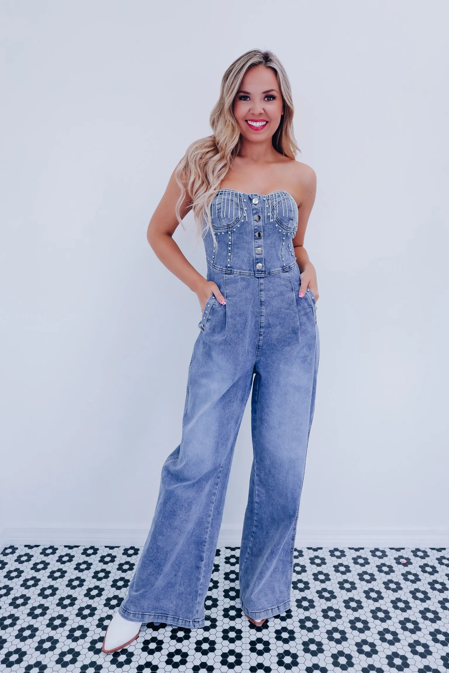 Ryder Rhinestone Denim Jumpsuit