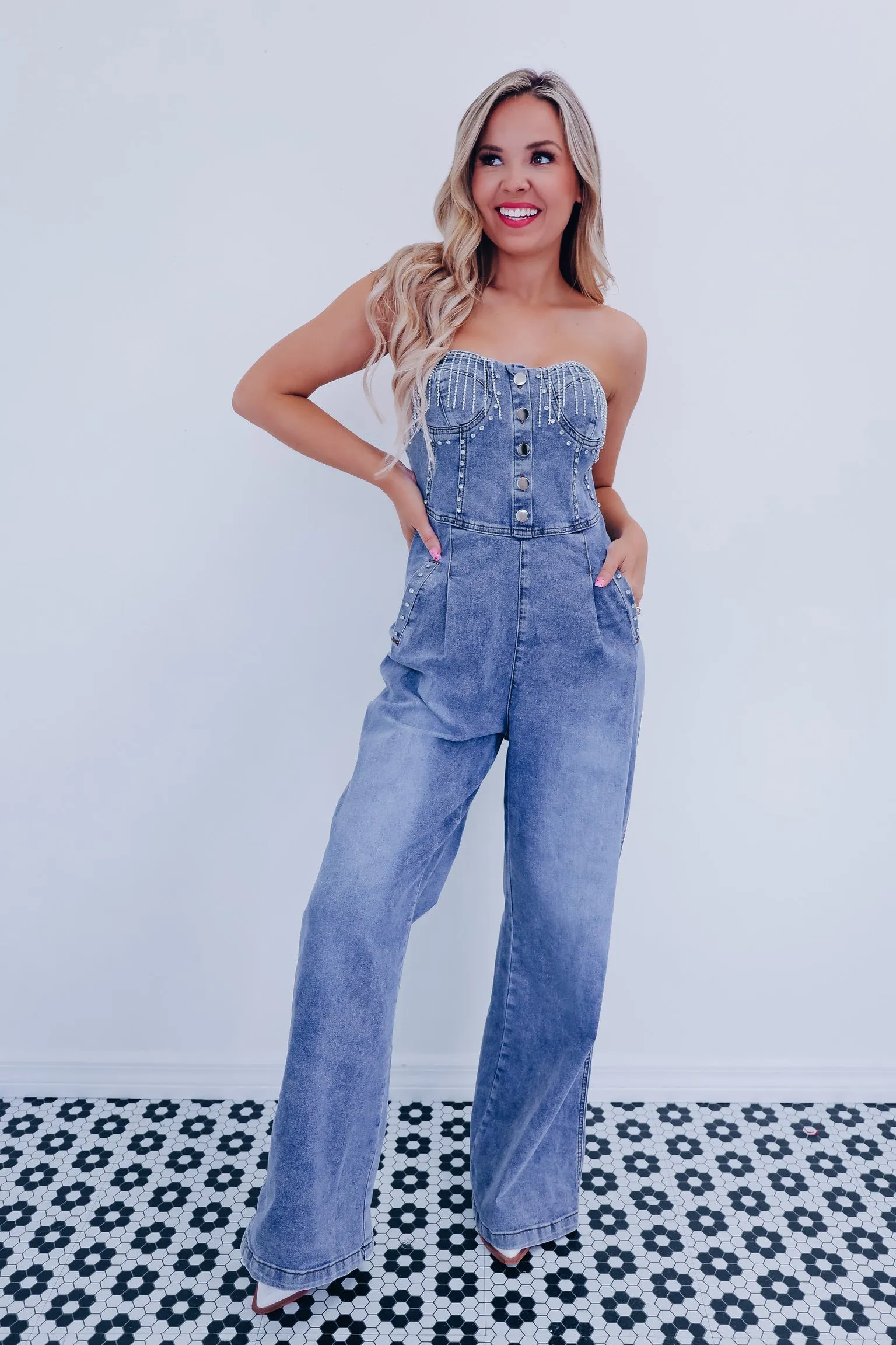 Ryder Rhinestone Denim Jumpsuit