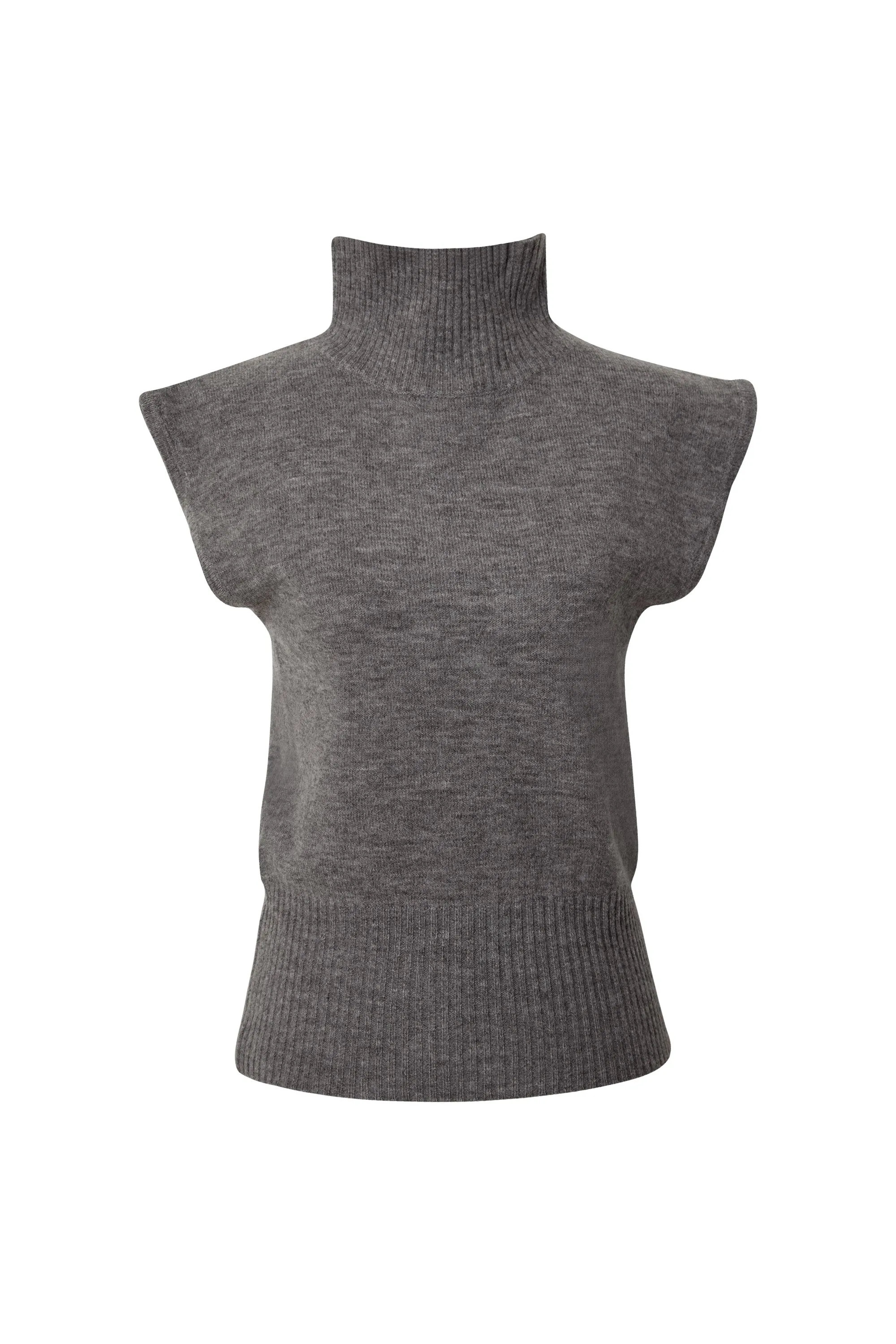 Sophie Charcoal High-Neck Sleeveless Sweater Top