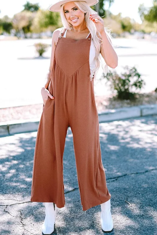 TEEK - Burnt Gold Flame Textured Ruched Wide Leg Jumpsuit