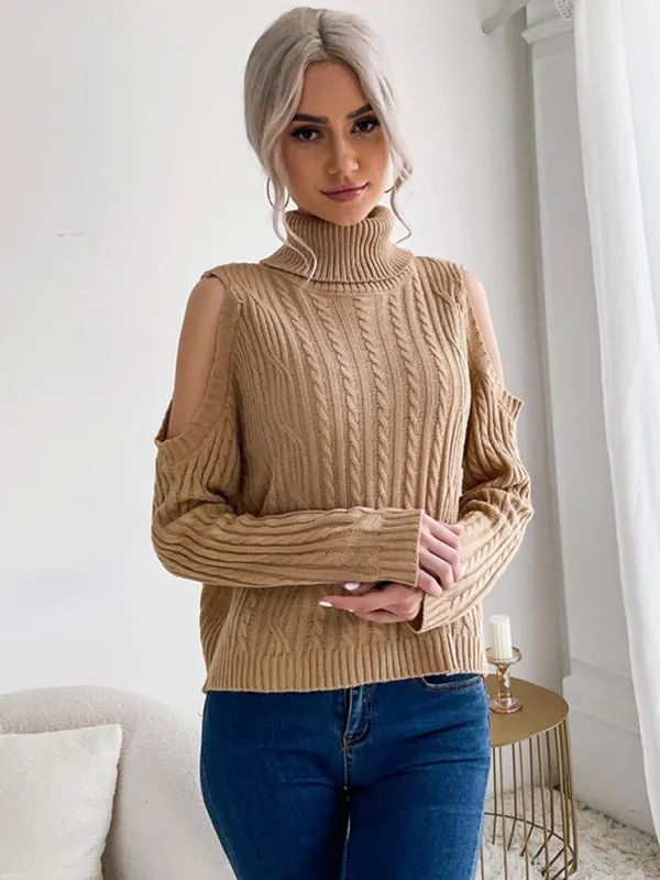 TEEK - Twist Turtleneck Khaki Long-Sleeved Sweater