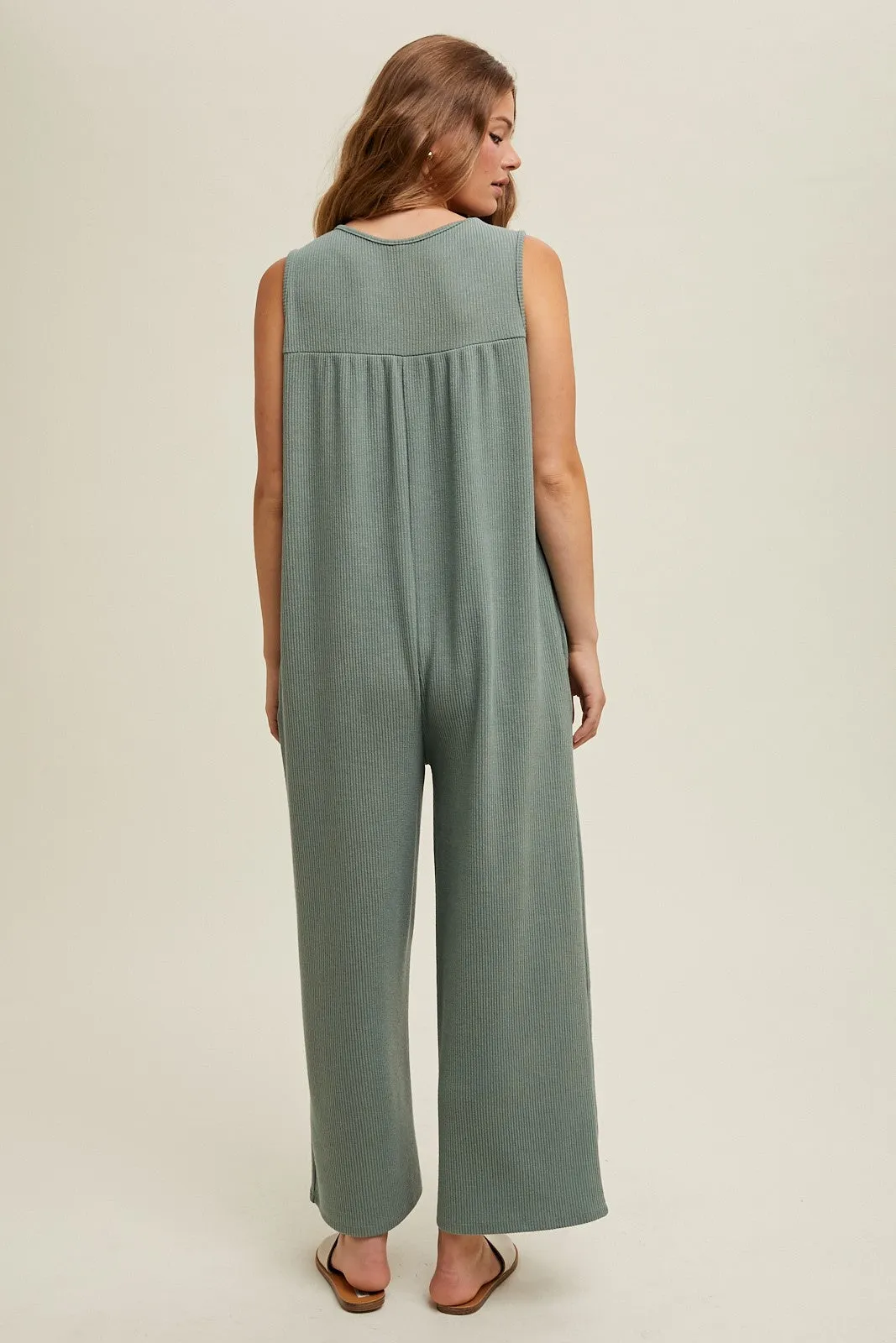 The Opal Ribbed Wide Leg Jumpsuit in Pistachio