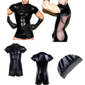 Wet look | Jumpsuit | Black | PVC Latex | Mesh | Front Zip